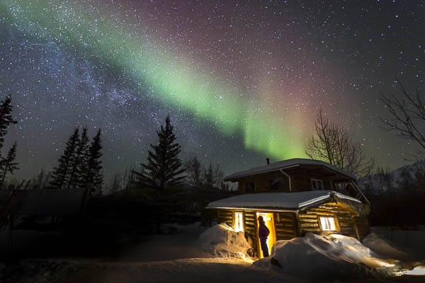 aurora viewing log cabin wiseman